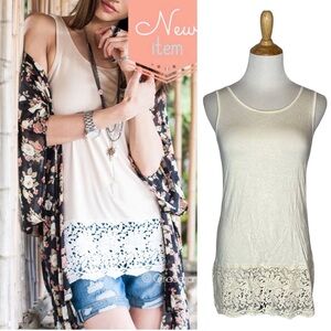NWT Grace and Lace Off White Crewneck Tank Extender W/Lace Trim xs